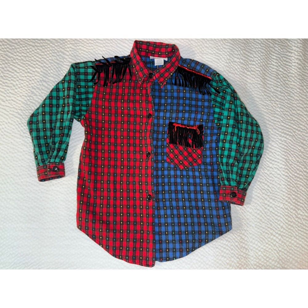 Tickle Me New York Vintage USA Girls 6X Plaid Fringe‎ Button Up Flannel Shirt